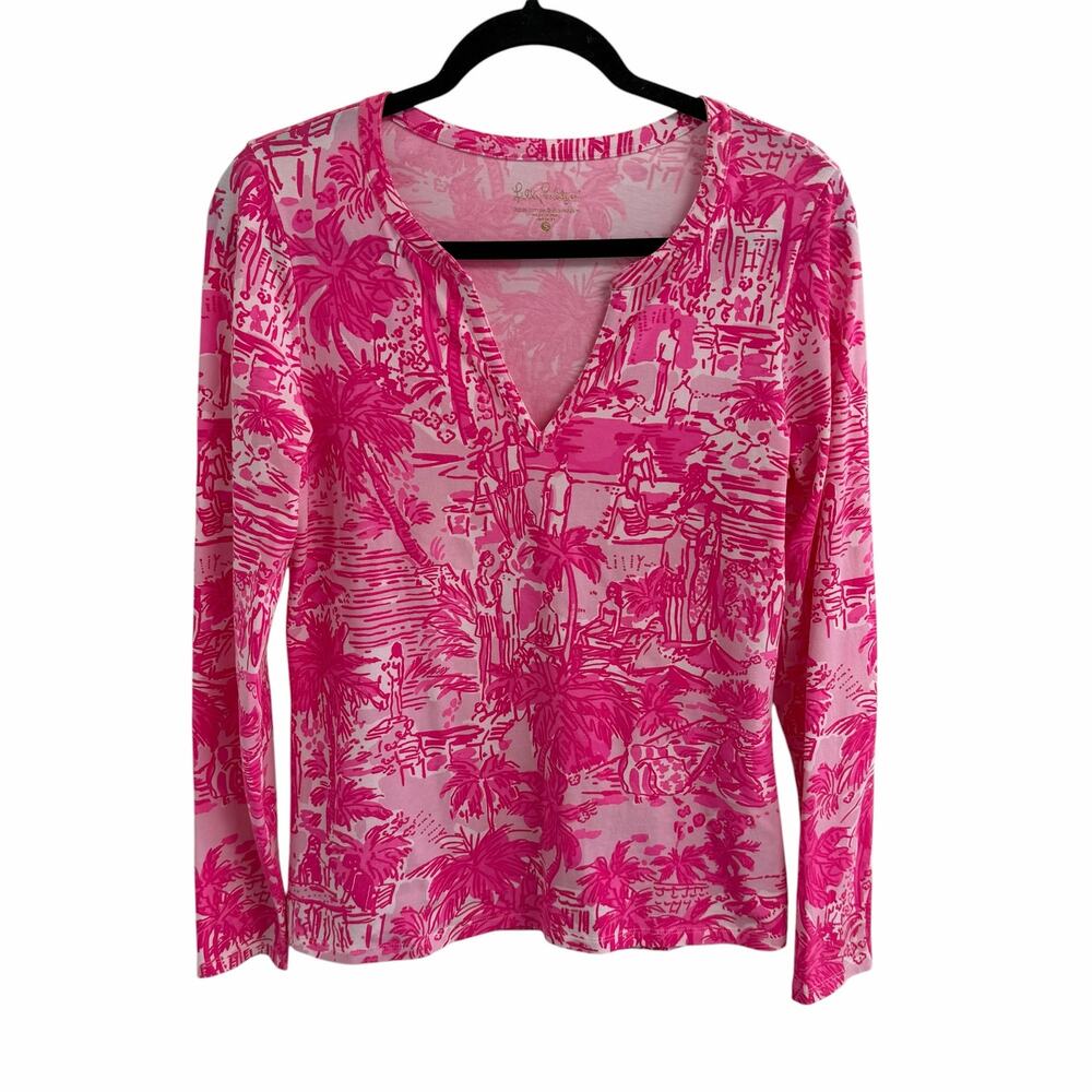 Lilly Pulitzer Kayleigh Shirt Paradise Pink Rule Breakers Print Womens Small